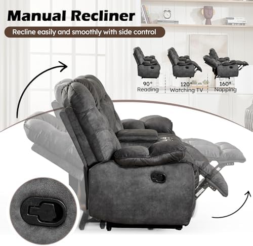 HAOMARKETS 2-Piece Recliner Sofa Set, Include Single Power Recliner Chair with Massage & Heat and Manual 2-Seater Loveseat Reclining Couch with Hidden Storage and Cup Holders for Living Room, Grey