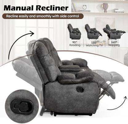 HAOMARKETS 2-Piece Recliner Sofa Set, Include Single Power Recliner Chair with Massage & Heat and Manual 2-Seater Loveseat Reclining Couch with Hidden Storage and Cup Holders for Living Room, Grey