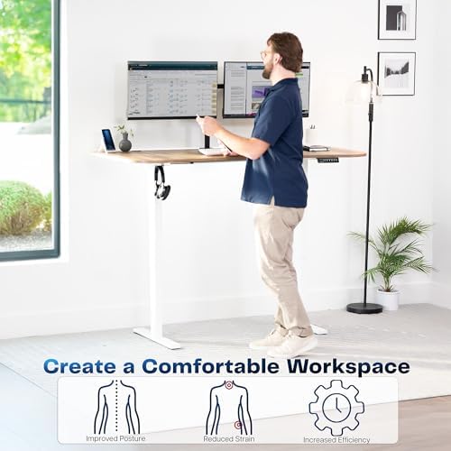 VIVO Electric Standing Desk, Smooth 3-Piece 63" x 32" Reclaimed Wood Top