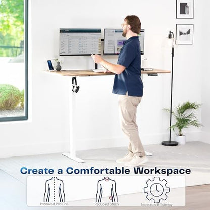 VIVO Electric Standing Desk, Smooth 3-Piece 63" x 32" Reclaimed Wood Top
