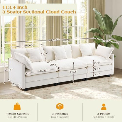 Hanherry Modular Sectional Sofa,Cloud Couch for Living Room,Modern Deep Seat Sofa Chenille Fabric Comfy Couches with Throw Pillows & Movable Ottoman for Apartment
