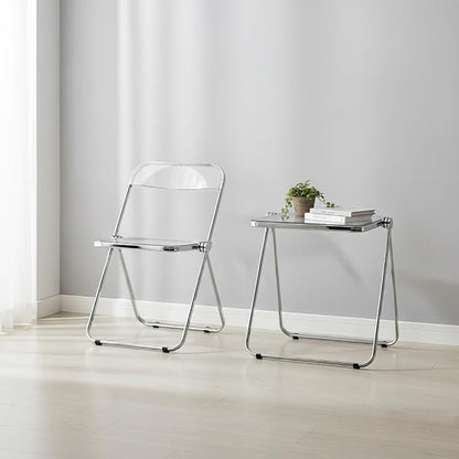 Clear Acrylic Folding TV Tray Table No Assembly Portable Side Desk, Lightweight Compact Computer Table for Small Space Home Office Dorm RV Apartment (Clear)