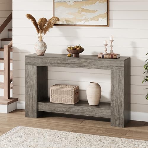 Garvee 47" Farmhouse 2-Tier Console Table for Entryway, Rustic Grey
