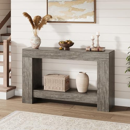 Garvee 47" Farmhouse 2-Tier Console Table for Entryway, Rustic Grey