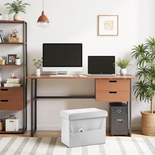 AmasSmile Ottoman with Storage,16" Folding Leather Foot Rest Chest,White
