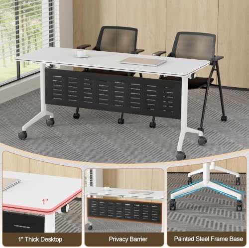 Okeysen Conference Room Table 2 Pack with Privacy Barrier, Modern Folding Training Tables with Flip Top, Mobile Table with Four Locking Wheels, Executive Desk for Meeting Room, Office, Classroom