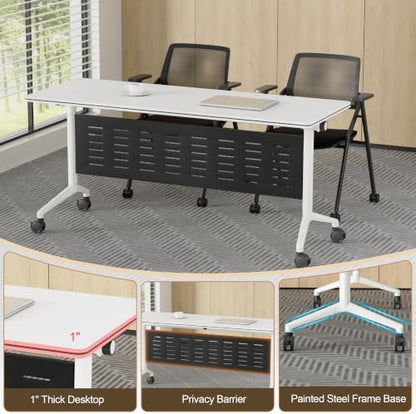 Okeysen Conference Room Table 2 Pack with Privacy Barrier, Modern Folding Training Tables with Flip Top, Mobile Table with Four Locking Wheels, Executive Desk for Meeting Room, Office, Classroom