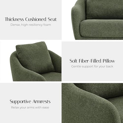 Zerel's HOME Swivel Barrel Accent Chairs Set of 2, Upholstered Armchair with Pillow, Modern Boucle Chair for Living Room Bedroom, Green