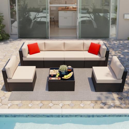 Shintenchi 7 Pieces Patio Furniture Sets Outdoor Rattan Sectional Sofa