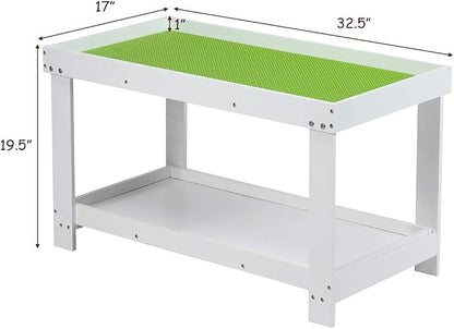 Costzon 2 in 1 Kids Activity Table w/Storage, Patented Building Block Table w/Board for Bricks Crafts Arts Draw, Children Solid Wood Play Table Desk for Preschool Toddler Boy & Girl Gift, White