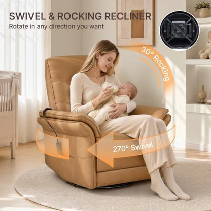 KISLOT Swivel Rocker Recliner, Power Nursery Glider Rocking Chair, Camel