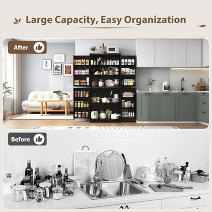 71" Tall Kitchen Pantry Cabinet, Farmhouse Tall Kitchen Storage Cabinet with Adjustable Shelves & 4 Barn Style Doors, Wooden Storage Cabinet for Kitchen, Dining Room, Living Room, Bathroom, Office