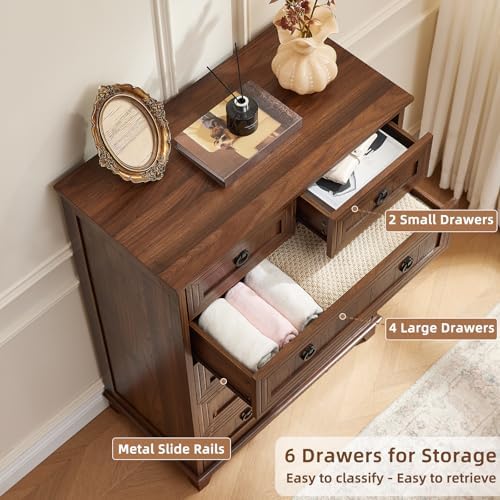 Joaxswe Farmhouse 6 Drawer Dresser for Bedroom, 41" Tall Chest of Drawers