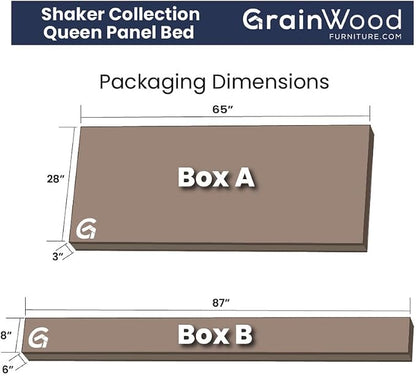 Grain Wood Furniture Shaker Solid Wood Panel Platform Bed, Queen Size, Natural