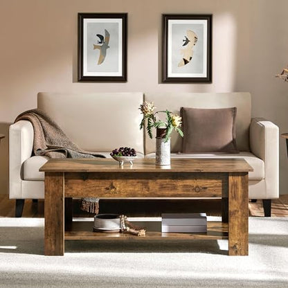 Yaheetech 47.2 in Lift Top Coffee Table with Storage Shelf, Rustic Brown