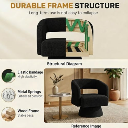 Swivel Accent Chair,Mid-Century Barrel Chair(Black-chenille, Set of 1)