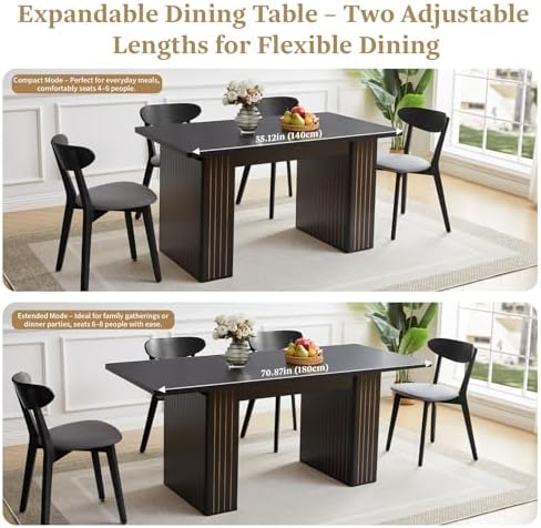 55"-71" Extendable Dining Table for 4-6, Modern Rectangular Table, Black