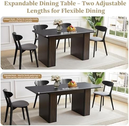 55"-71" Extendable Dining Table for 4-6, Modern Rectangular Table, Black