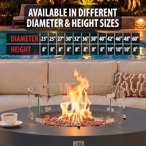 AMS Fireplace 27” Round Clear Tempered Glass Wind Guard f/Fire Pit Tables