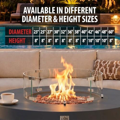 AMS Fireplace 27” Round Clear Tempered Glass Wind Guard f/Fire Pit Tables