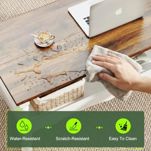 YOSHOOT Wood Coffee Table, Classical Coffee Tables, Center Table for Living Room, White 120