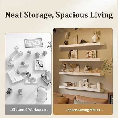 Floating Shelves for Wall, 60 Inch Extra Long White Wall Shelves, Set of 4, Hanging Invisible Brackets Floating Shelves for Living Room,Bedroom,and Kitchen