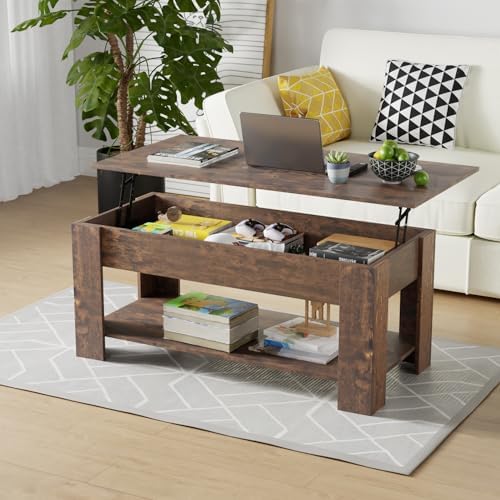 FDW | 47" Lift Top Coffee Table | Brown | with Hidden Storage
