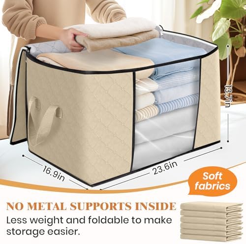 90L Clothes Storage, Foldable Thick Fabric Blanket Storage Bags