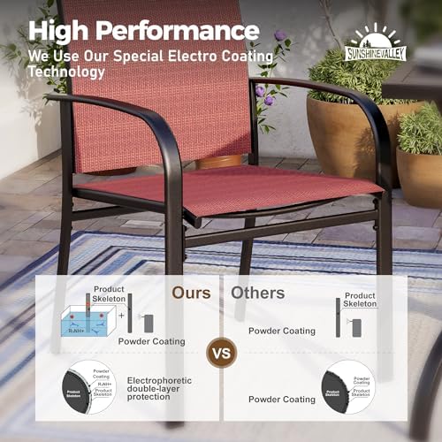 SUNSHINE VALLEY 9pc Patio Dining Set, 83" Metal Table & 8 Red Chairs