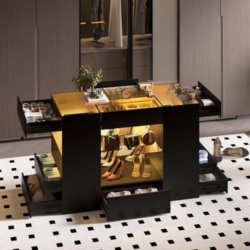 Kikihouse Modern Closet Island with 10 Drawers with LED (Black)
