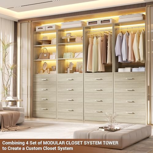 Aheaplus Closet Drawer System, 21.3" Wood Closet Organizer System,White Oak