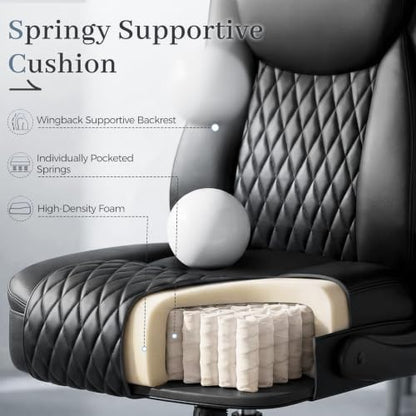 GTPOFFICE Executive Office Chair, Ergonomic PU Leather Desk Chair,Pro Black