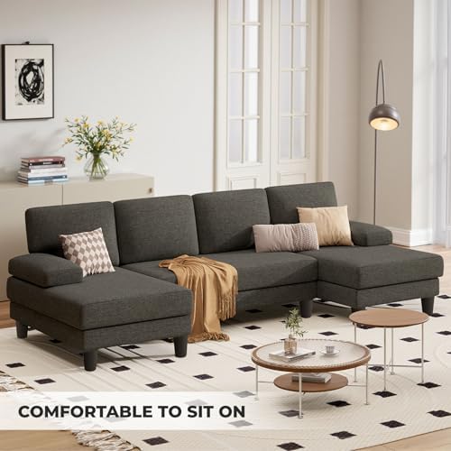 U-Shaped Sectional Sofa for Living Room, Modern Modular Sofa with Double Chaise, Classic Lounge Couch Sleeper for Apartment, Espresso