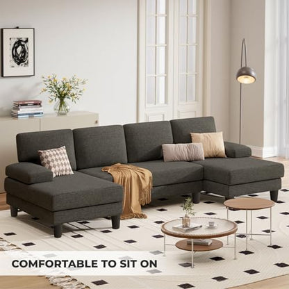 U-Shaped Sectional Sofa for Living Room, Modern Modular Sofa with Double Chaise, Classic Lounge Couch Sleeper for Apartment, Espresso