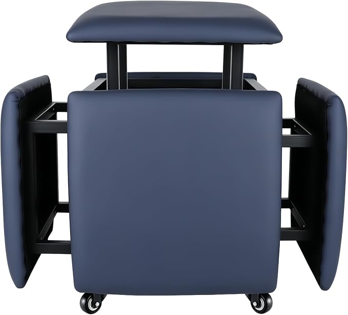 5 in 1 Nesting Ottoman Cube Chair, Stackable Stools, Leather Square Ottoman Bench, Foot Stool with Wheels for Living Room,Dining Room 15.75x15.75x16.54 inches