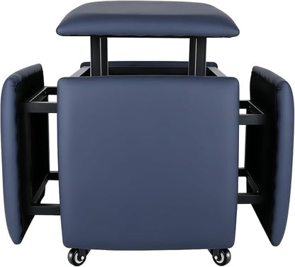 5 in 1 Nesting Ottoman Cube Chair, Stackable Stools, Leather Square Ottoman Bench, Foot Stool with Wheels for Living Room,Dining Room 15.75x15.75x16.54 inches