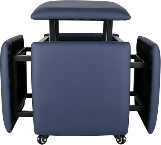5 in 1 Nesting Ottoman Cube Chair, Stackable Stools, Leather Square Ottoman Bench, Foot Stool with Wheels for Living Room,Dining Room 15.75x15.75x16.54 inches