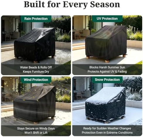 MR. COVER Patio Chair Covers Waterproof, Outdoor Furniture Covers for Rocking Chair, Heavy Duty Anti UV Chair Cover, Fits up to 32"W x 42"D x 35"H, Air Vent and Handles Included,Black, 2 Pack