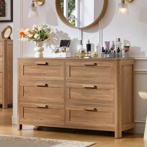 Joaxswe Farmhouse 6 Drawer Dresser for Bedroom, Brown