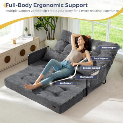 MAXYOYO 53" Adjustable Folding Sofa Bed Couch with 2 Pillows, Dark Grey