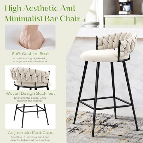 30" Velvet Bar Stools Set of 2 Counter Height Barstools Modern Bar Chair