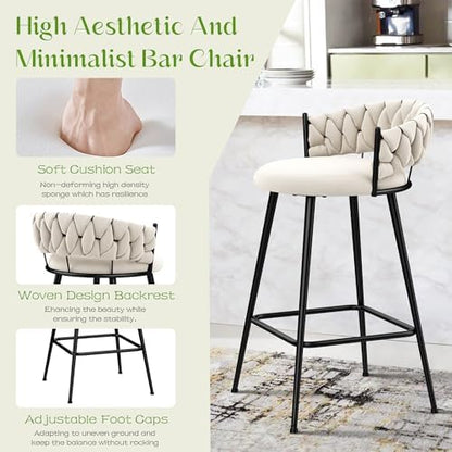 30" Velvet Bar Stools Set of 2 Counter Height Barstools Modern Bar Chair