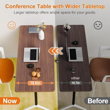 Folding Conference Table, Conference Room Tables with Wheels Foldable Large Rectangle Meeting Seminar Table for 6-12 People, Flip Top Mobile Training Table for Office Classr (8, Walnut 2, 61in)