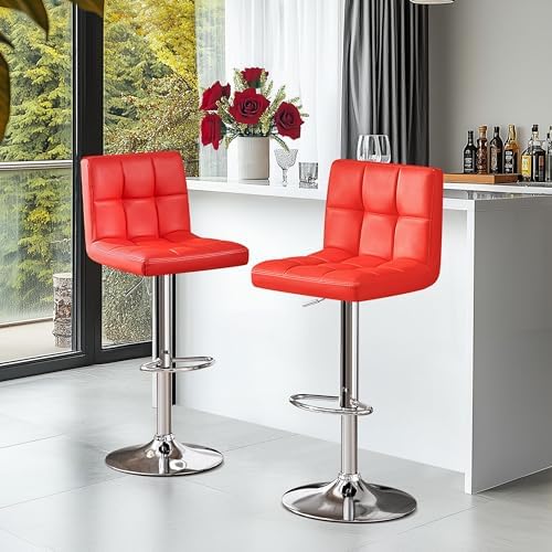 Yaheetech Bar Stools Set of 2 Adjustable Counter Height Barstools Red