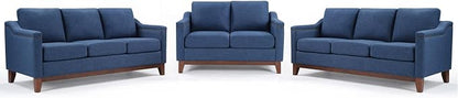 HAOMARKETS Modern 3 Piece Sofa Set with Rivets, Included Fabric Loveseat 2-Seater Sofa, and Upholstered 3-Seater Couches Set of 2 with Solid Wood Legs, Living Room Furniture Set,Blue