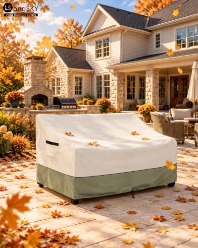 Patio 3-Seater Sofa Cover,Outdoor Couch Cover Fits up to 79W x 38D x 35H Inches,100% Waterproof Heavy Duty Patio Furniture Covers,Beige & Gray-Green