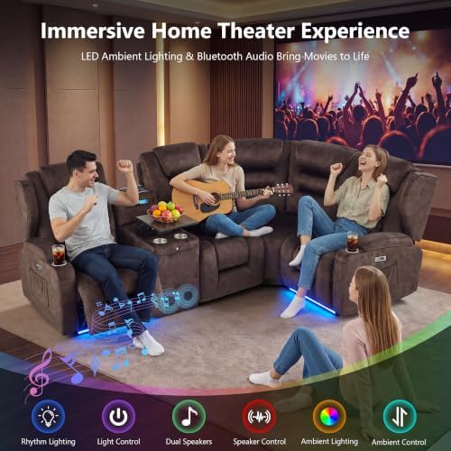 SAMERY Power Loveseat Recliner Sofa, Adjustable Headrests & Lift-Top Table