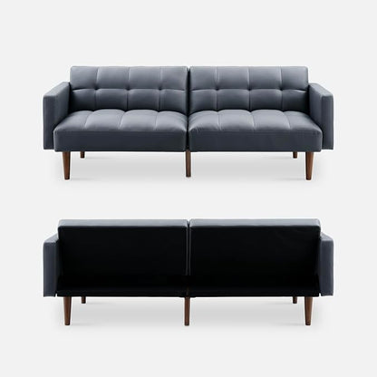 mopio Aaron 76.8" Couch, Small Futon Sofa Bed, Sleeper, Loveseat, Mid Century Modern Futon Couch, Sofa Cama, Couches for Living Room, Bedroom (Cloud Gray, Faux Leather)