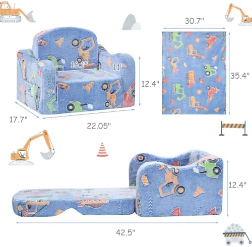 Comfy Kids Sofa Chair, 2-in-1 Fold Out Couch with Blanket