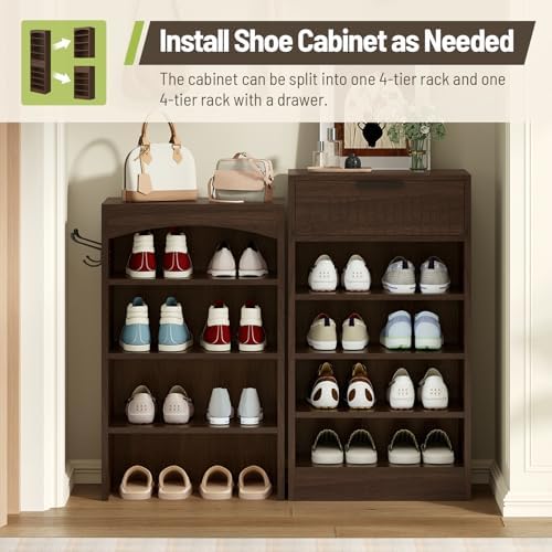Set of 2 Freestanding Tall Shoe Storage Cabinet for Entryway